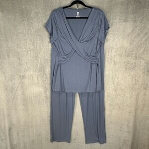Kindred Bravely Pajama Set Womens Extra Large Slate Blue Nursing Maternity Comfy